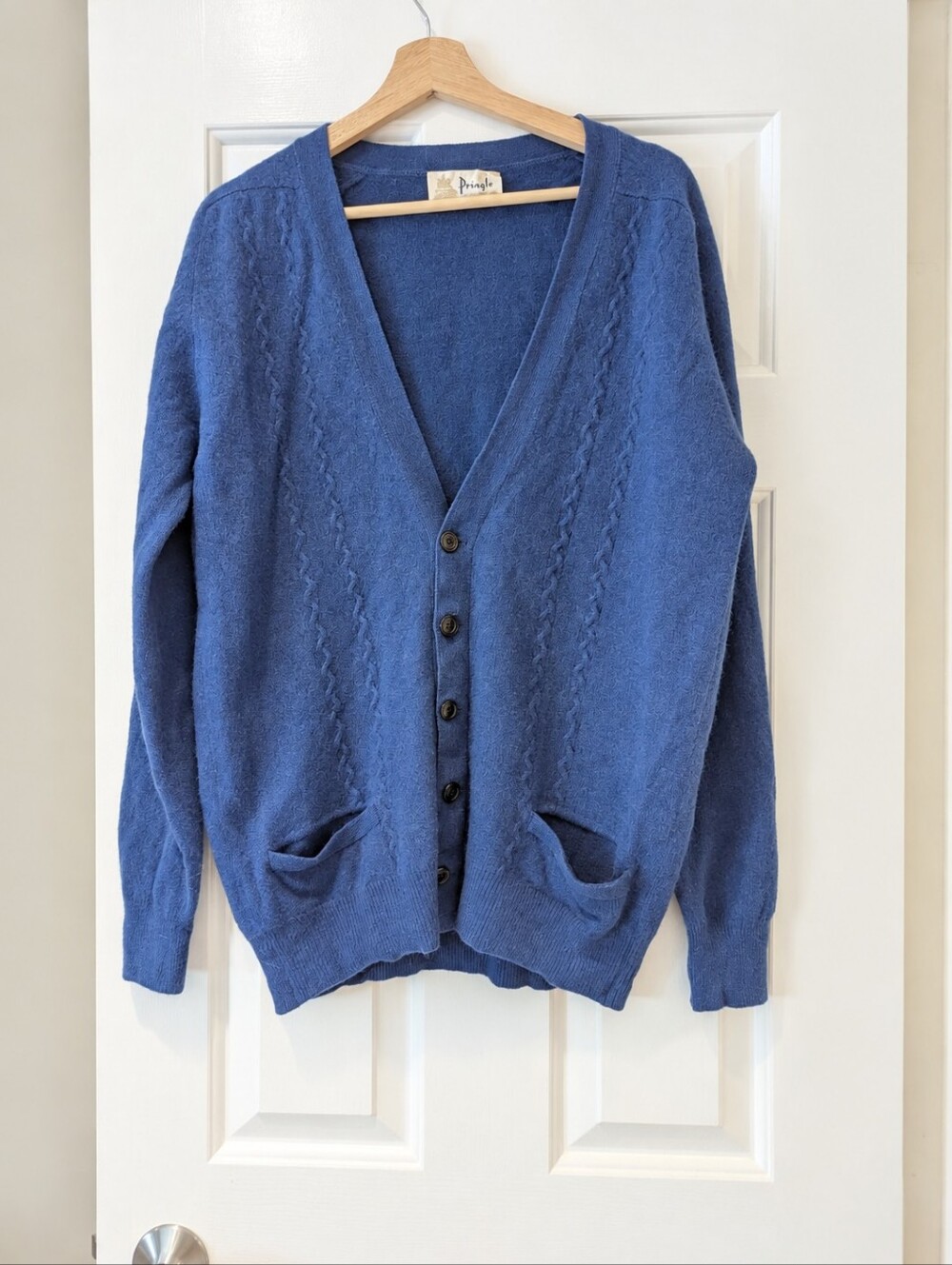Vintage Pringle of Scotland 100% Pure Lambswool Cardigan Cobalt Blue 70s S/M/L